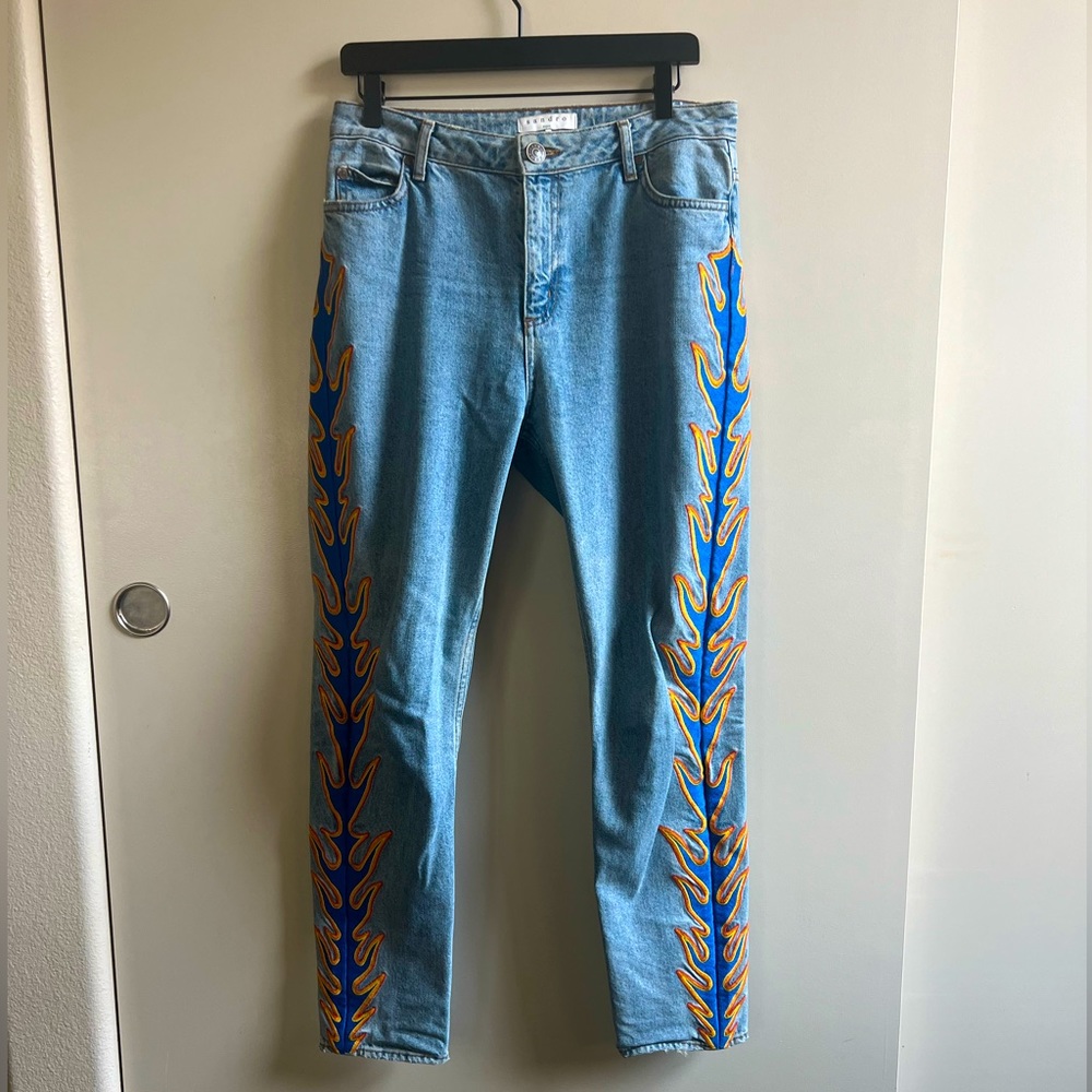 Sandro straight leg jeans with flames